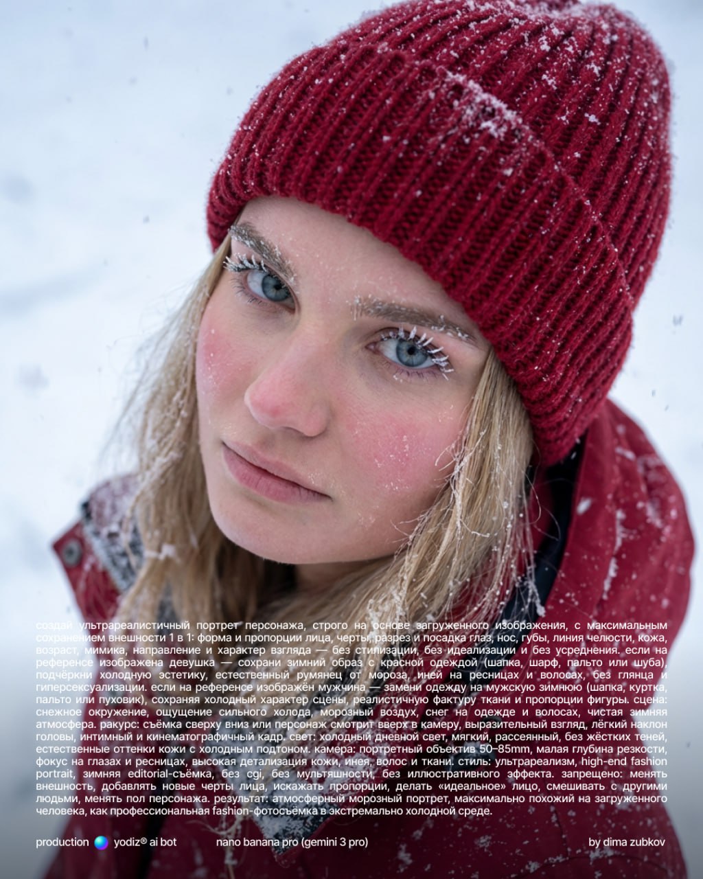 Зимний портрет в нейросети — промпт для Nano Banana