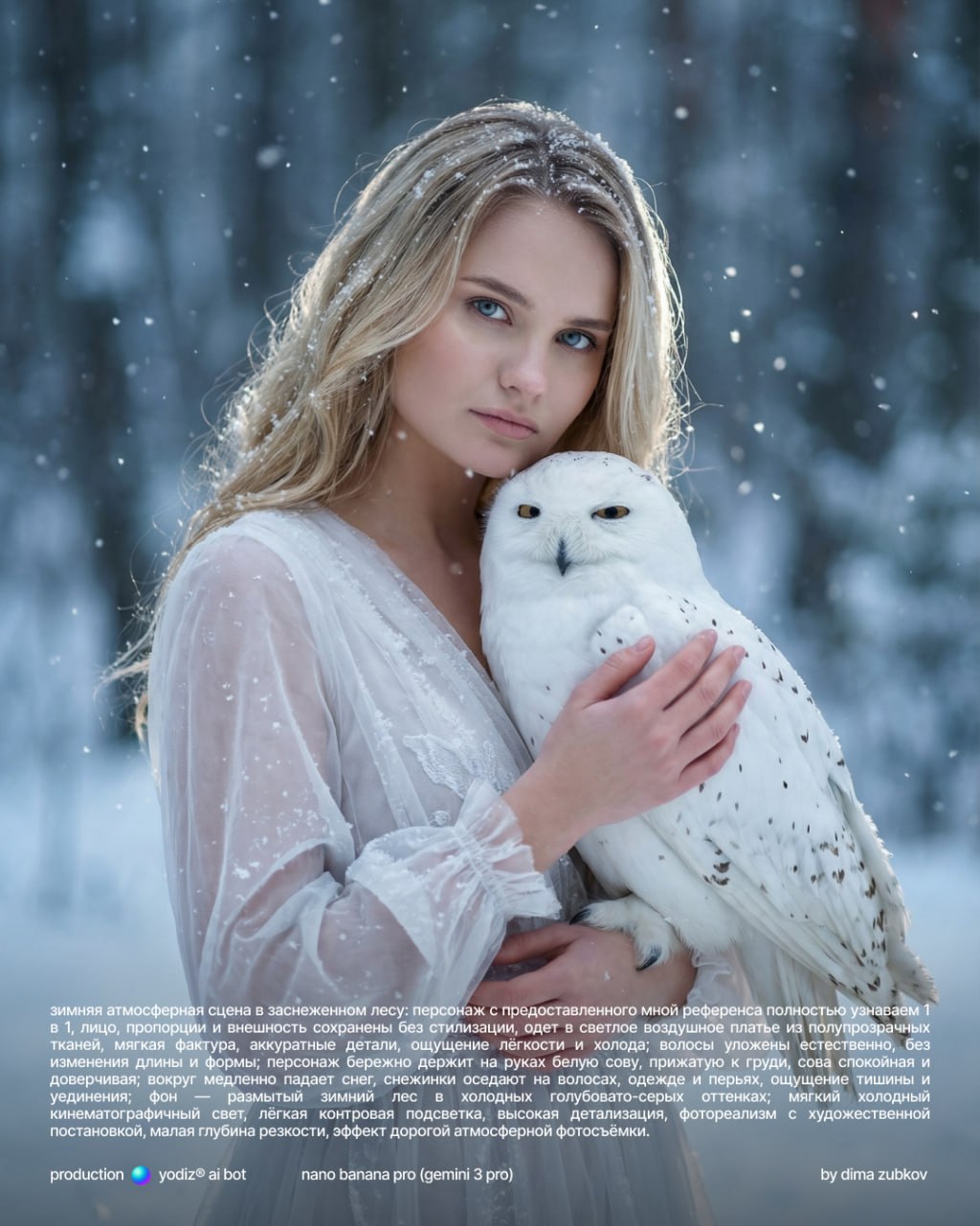 Промпт для нейрофото: зимний портрет с совой