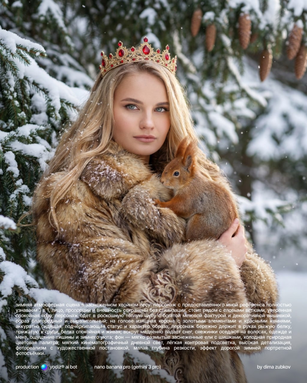 Промпт для нейрофото: зимний портрет с белкой