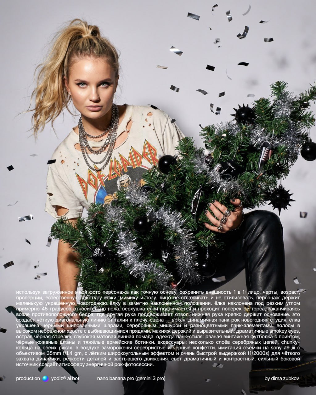Промпт для нейрофото: панк-рок девушка с елкой