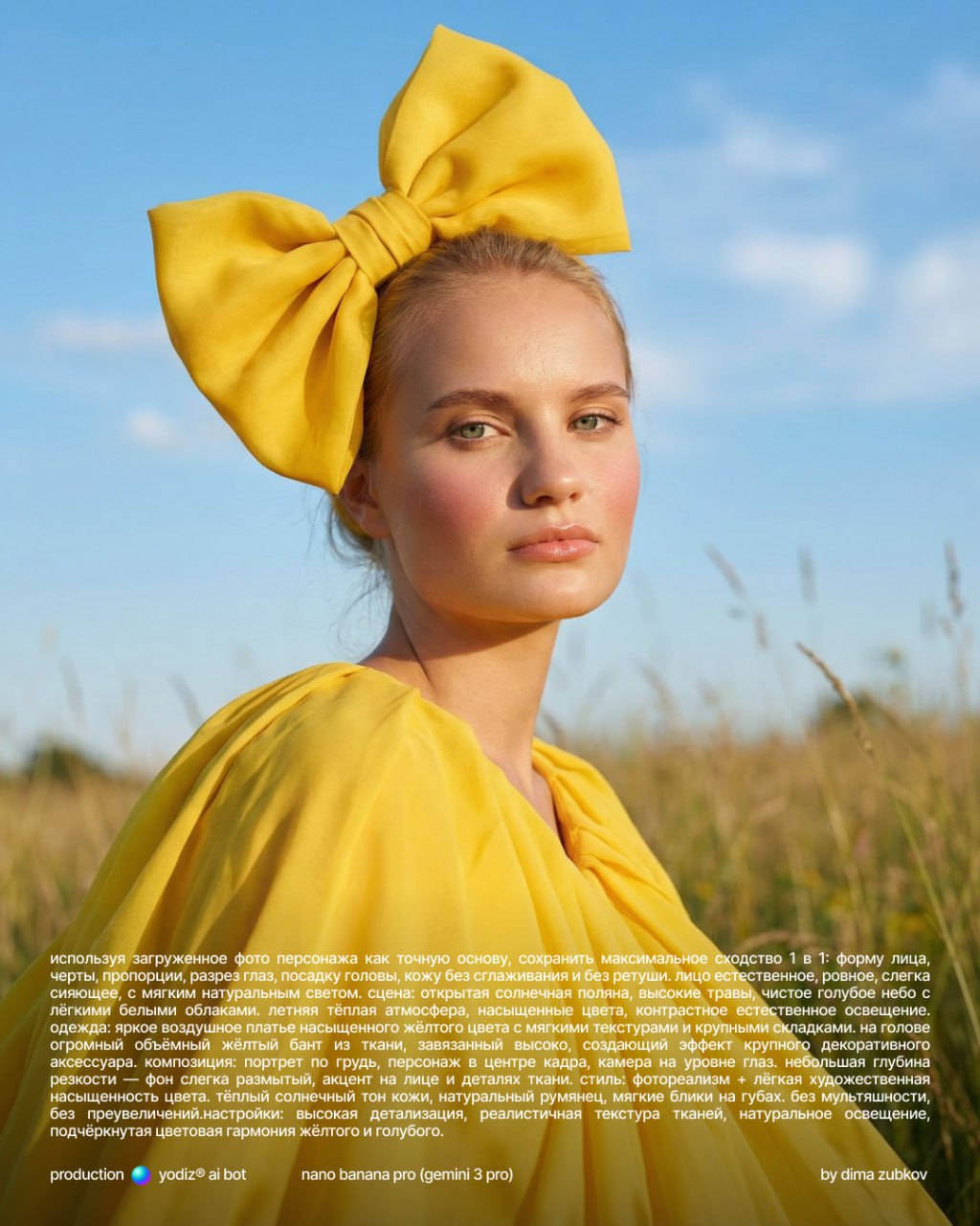 Промпт для нейрофотосессии: летний портрет на поляне