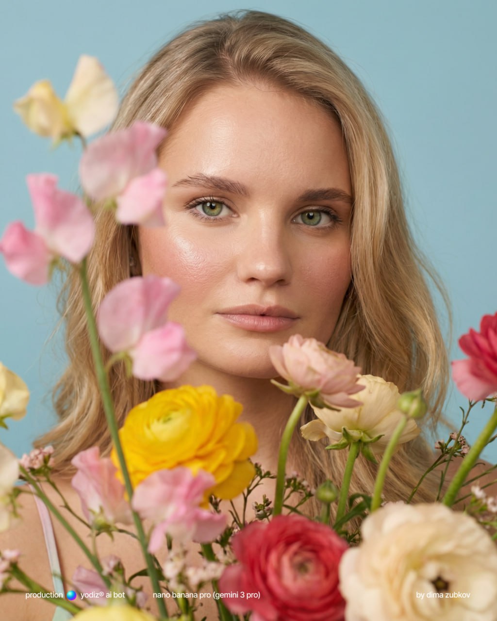 Промпт для нейрофото: портрет с цветами в пастельных тонах