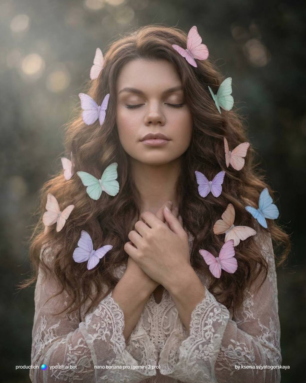 Промпт для нейрофото: романтический портрет с бабочками