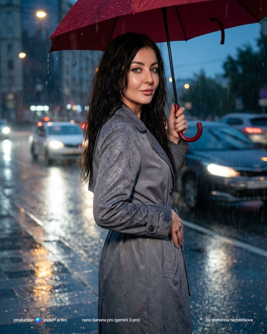 Нейрофотосессия: fashion editorial на дождливой улице