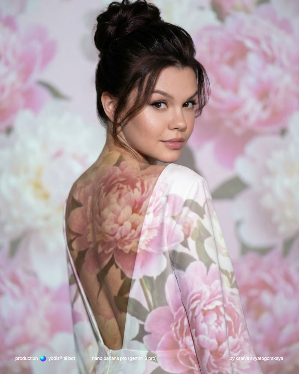 Нейрофотосессия: элегантный портрет с гортензиями в студии