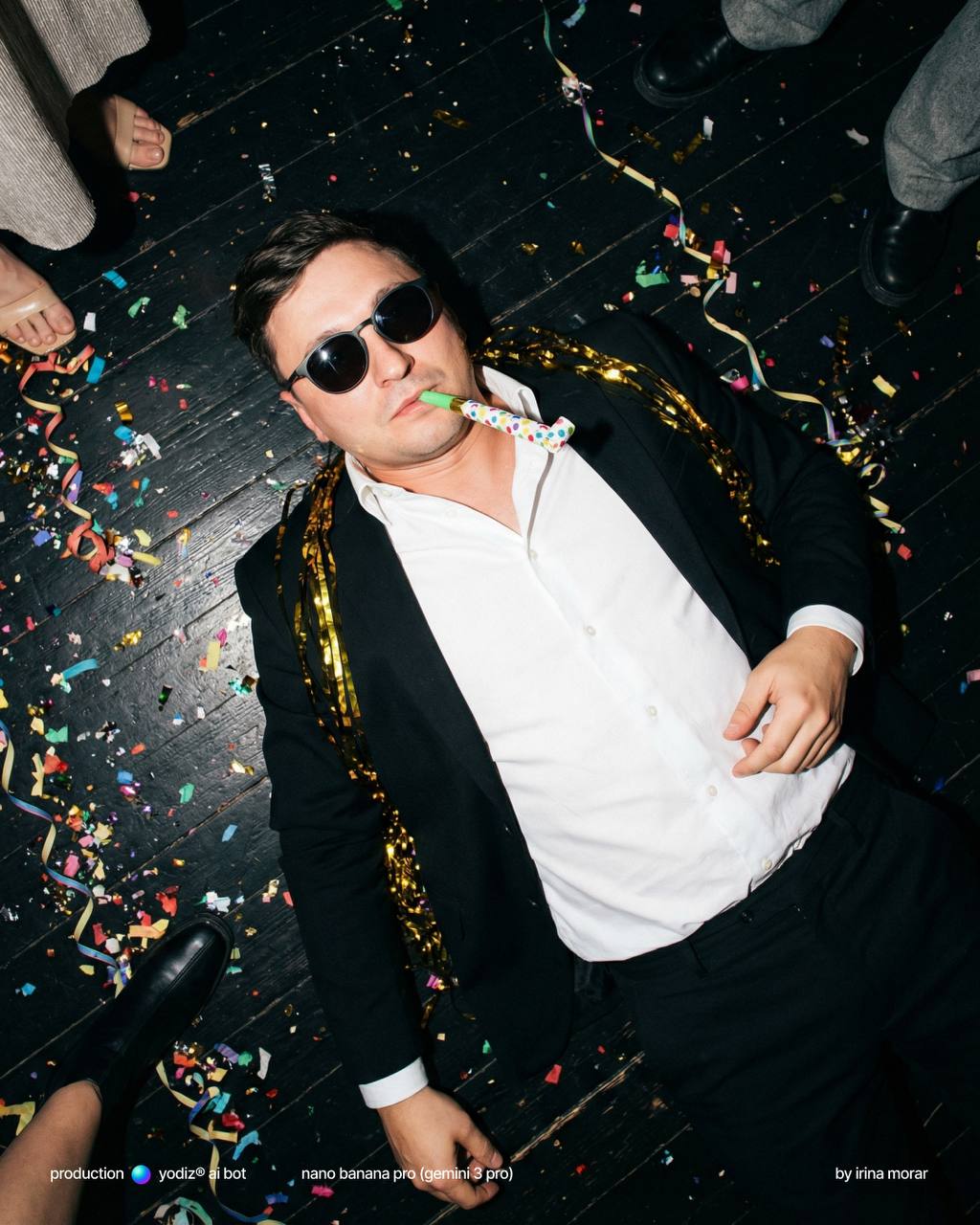 Нейрофотосессия: мужчина на вечеринке, снято сверху