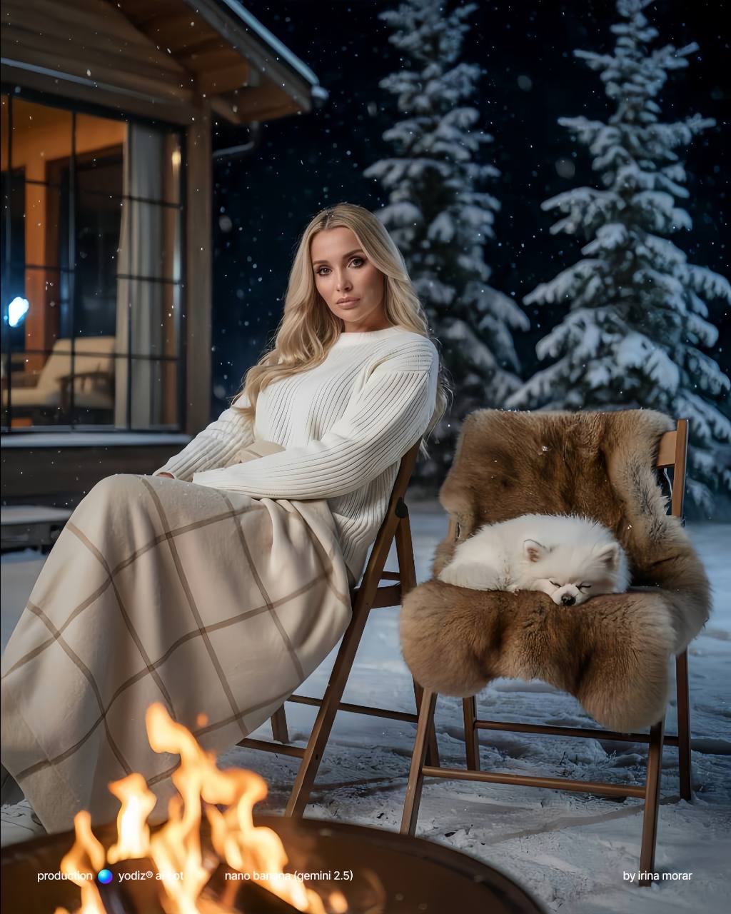 Нейрофотосессия: мужчина на медведе в зимнем лесу