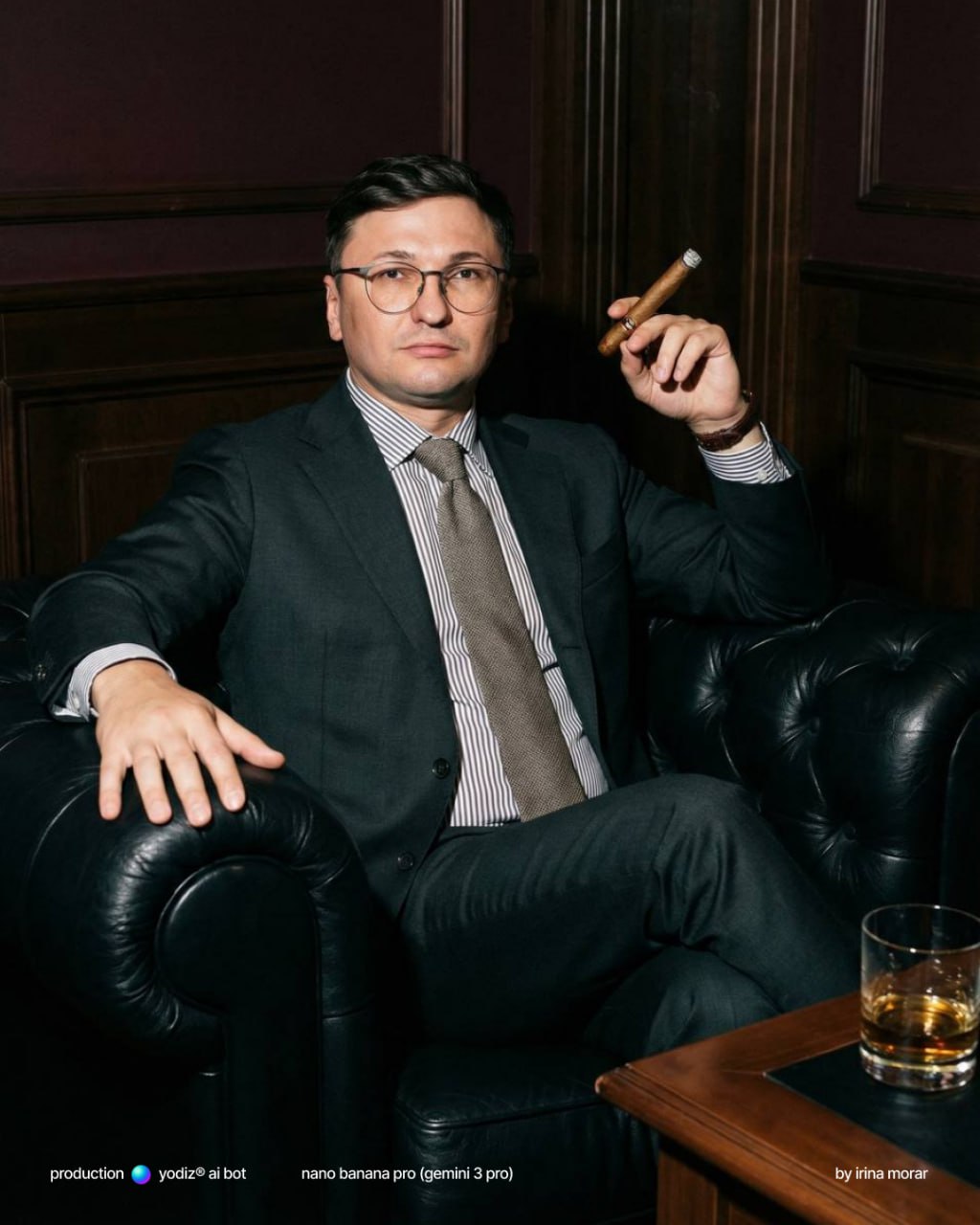 Нейрофотосессия: солидный мужчина в кабинете с сигарой