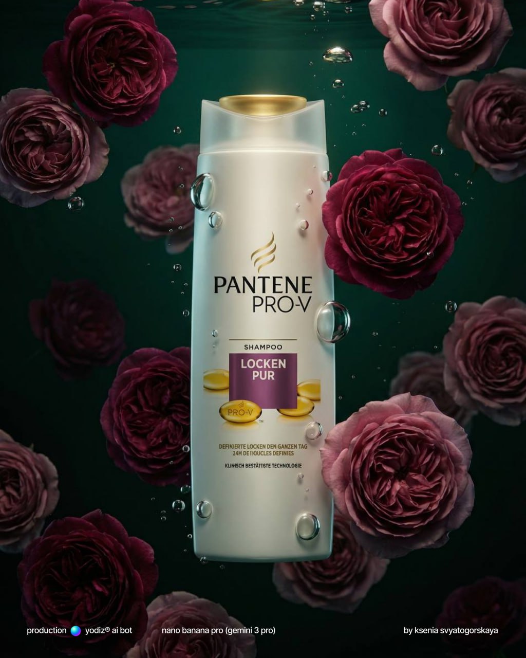 Нейрофотосессия: рекламная съёмка продукта под водой с розами