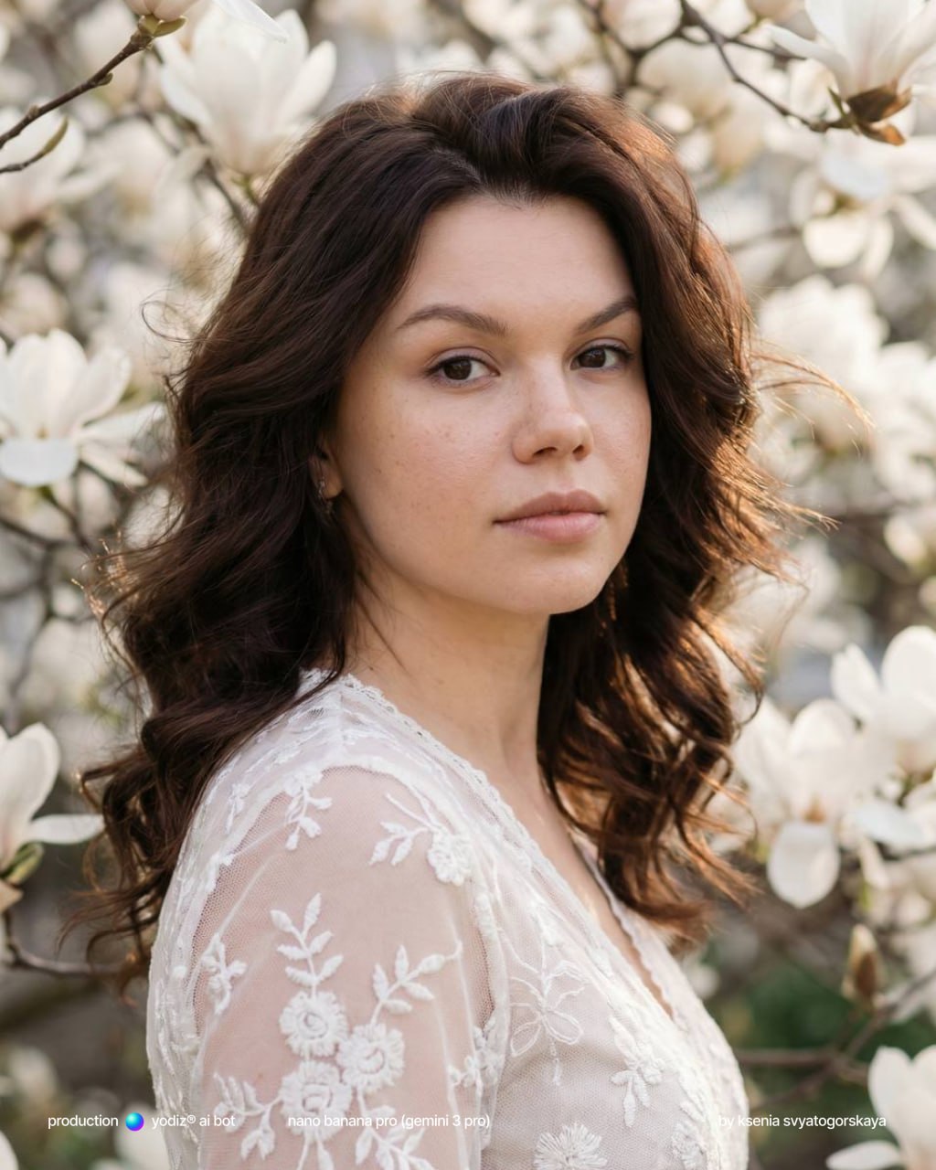 Нейрофотосессия: портрет с магнолиями в пастельных тонах