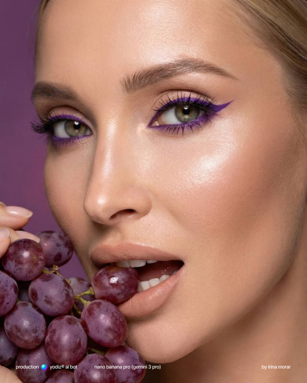ИИ фото: бьюти-портрет с фиолетовым макияжем