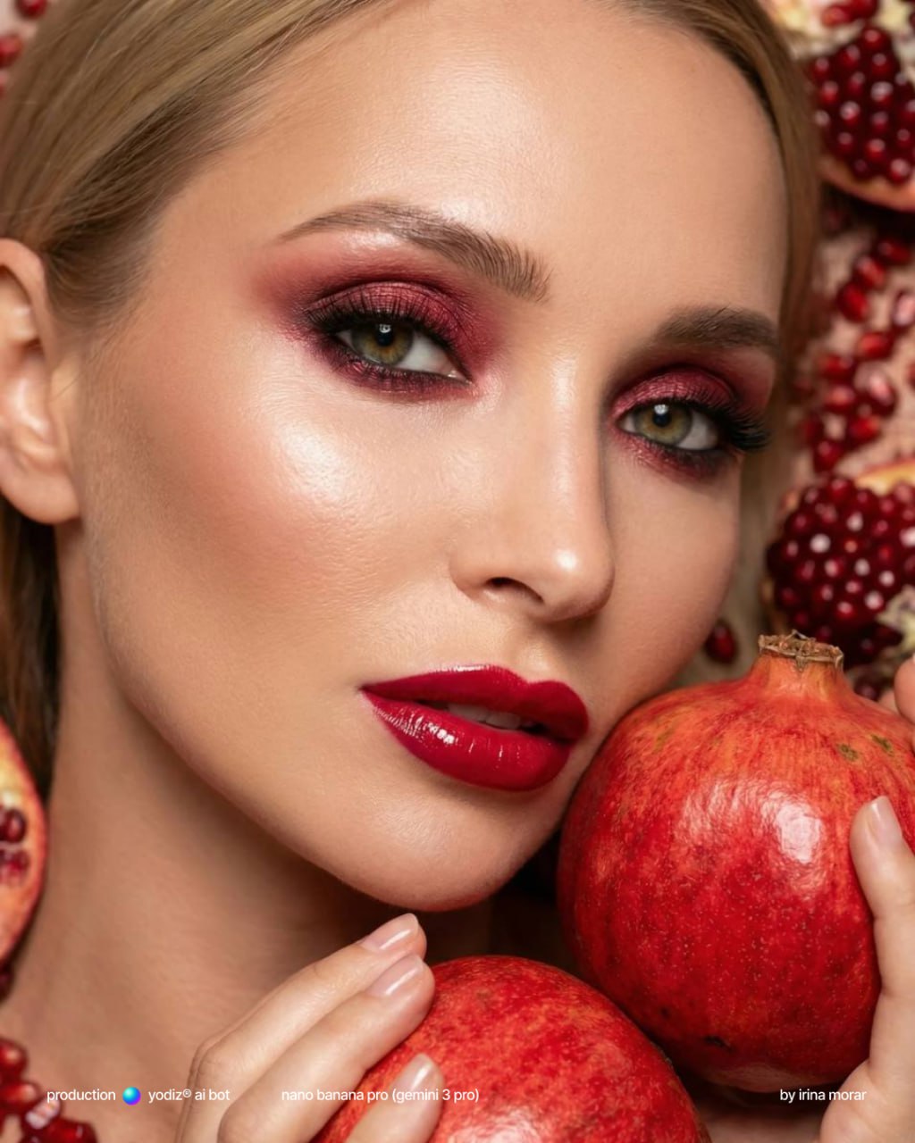 Нейрофотосессия: макро-портрет с гранатами для рекламы