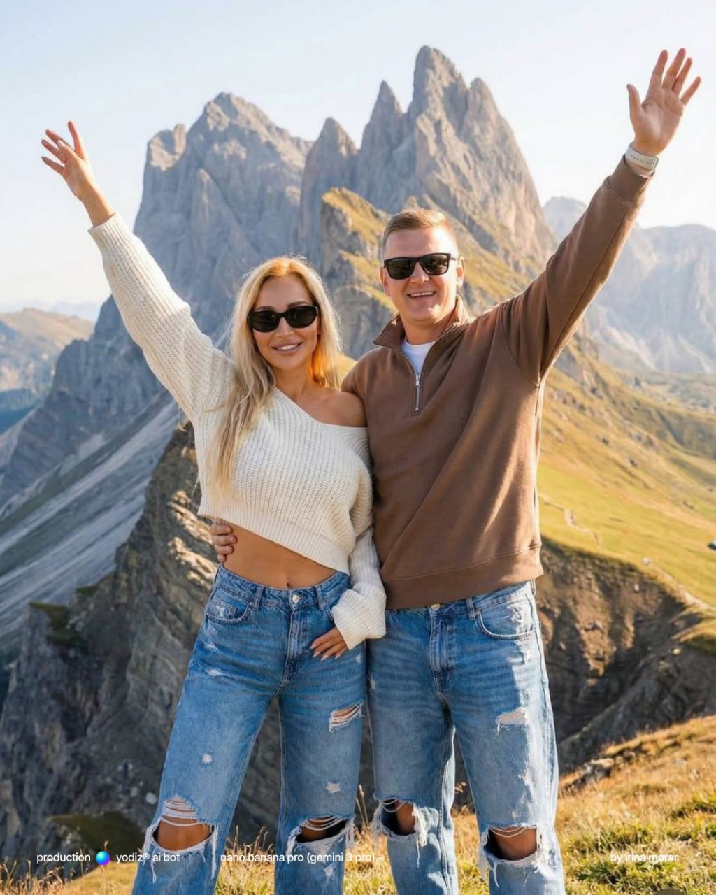 Нейрофотосессия: пара в горах в модных джинсах