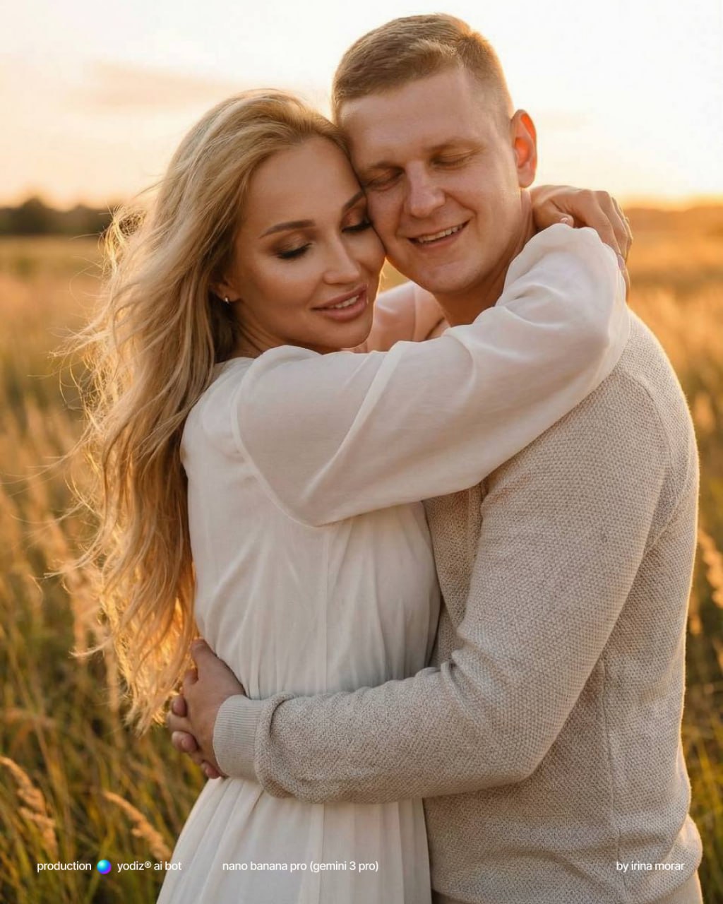 Нейрофотосессия: романтическая пара на закате в поле