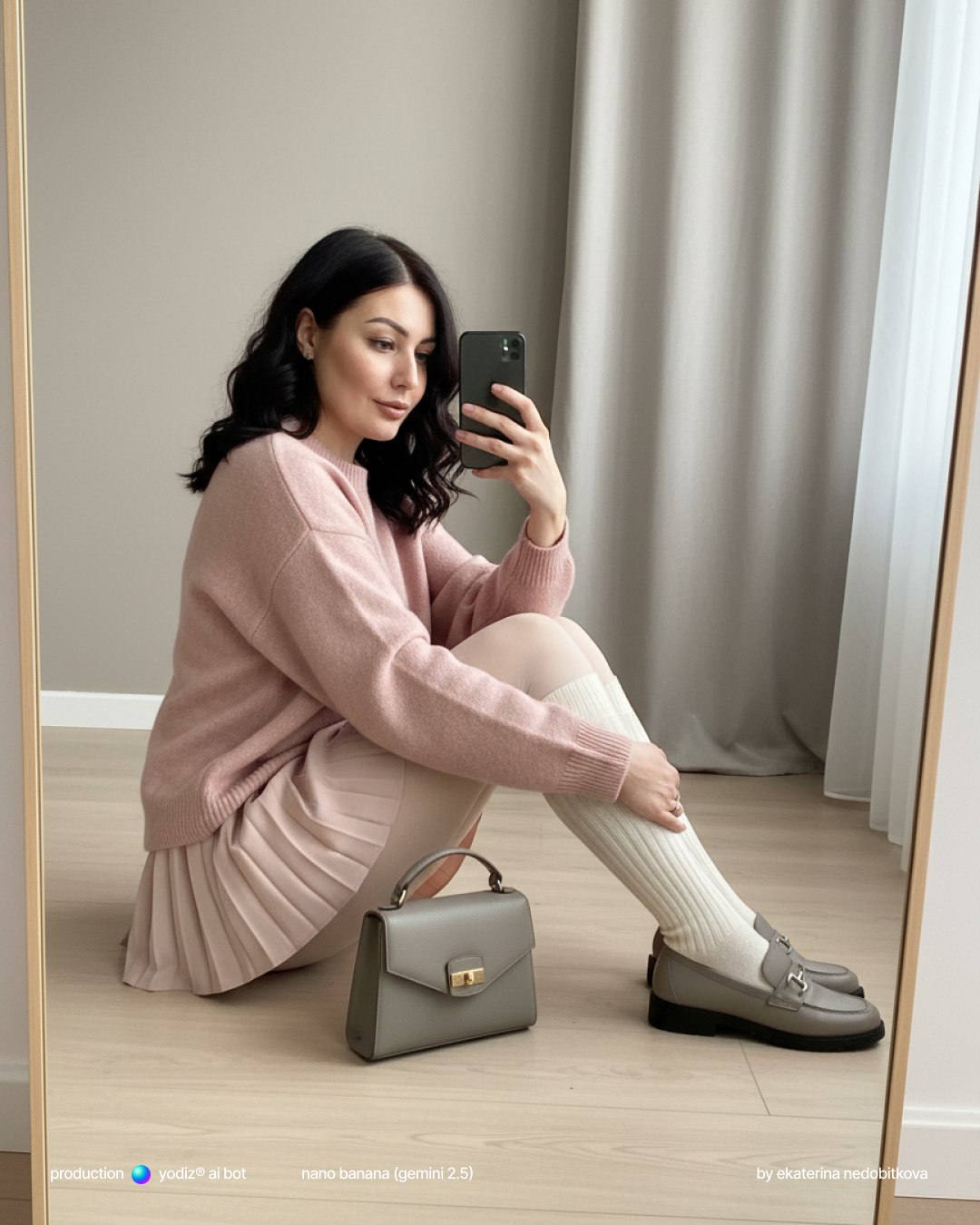 Нейрофотосессия: зеркальное селфи в нежно-розовых тонах