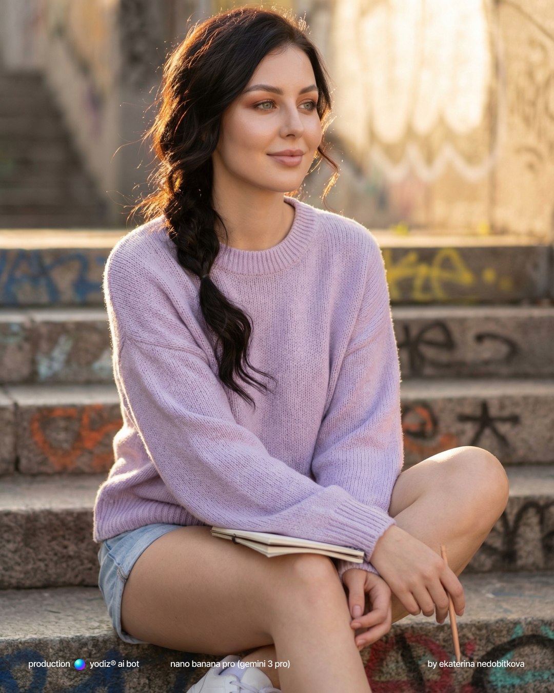 Нейрофотосессия: мечтательная девушка в городском стиле