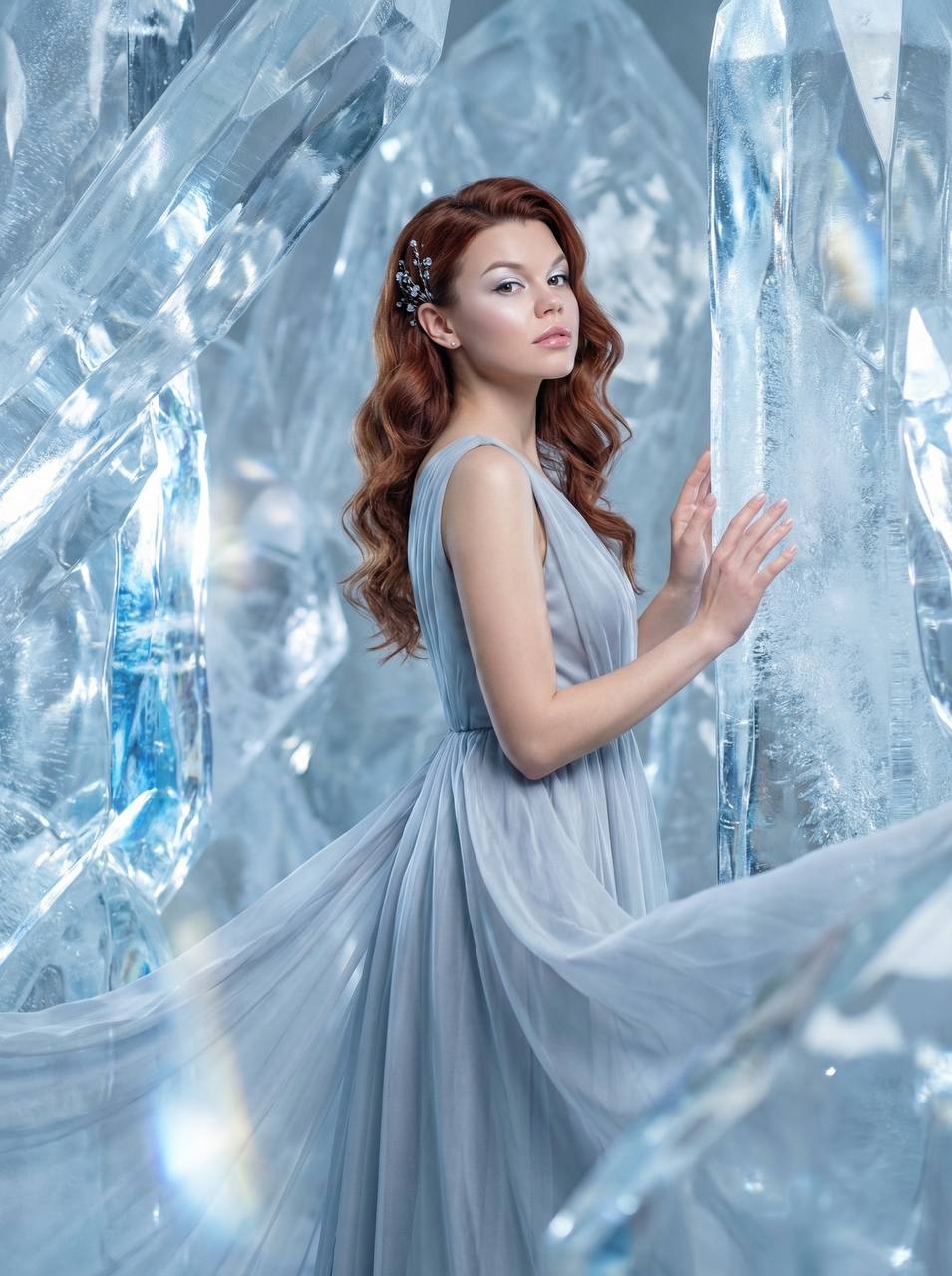 Нейрофотосессия: девушка в ледяном царстве из кристаллов