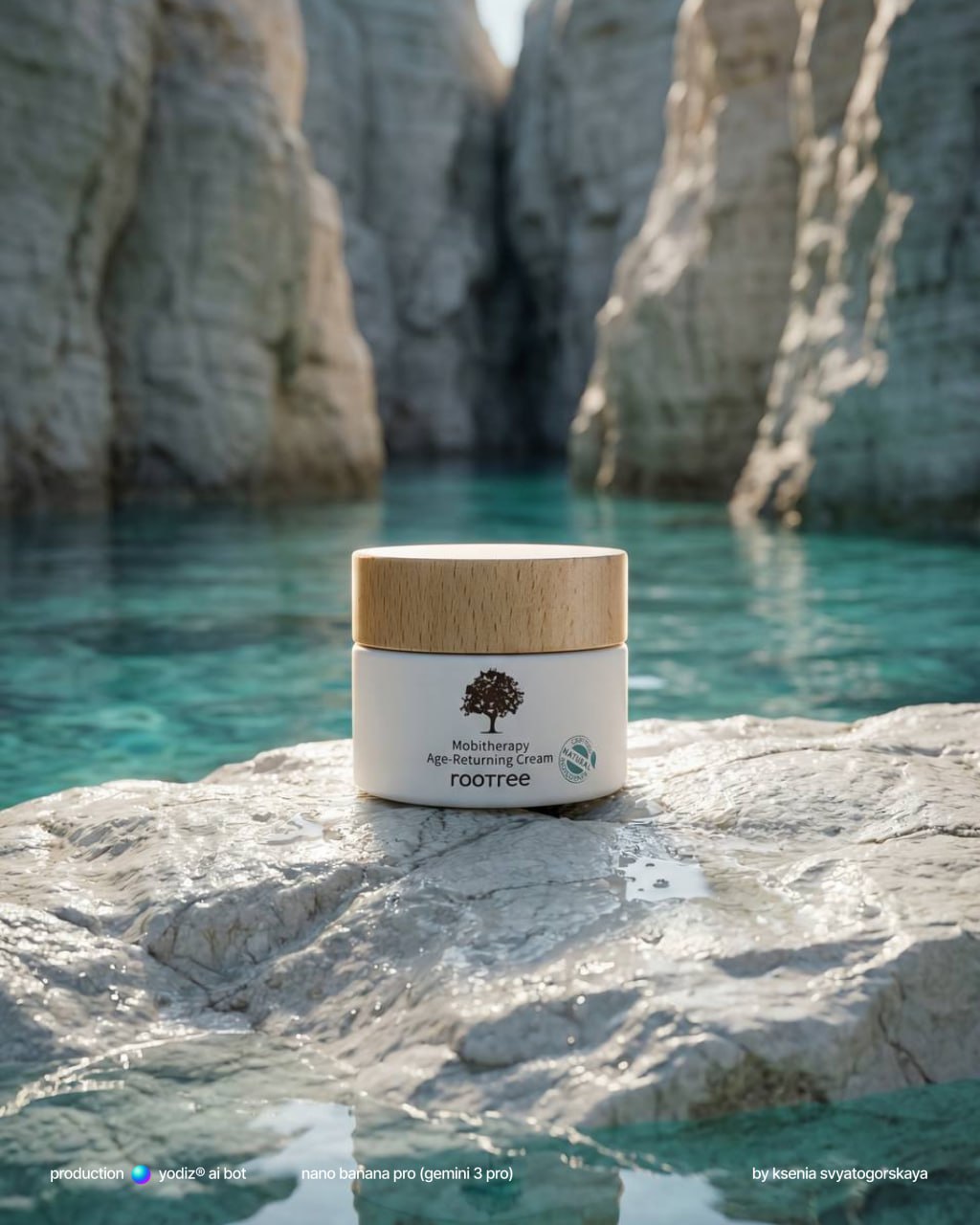 Нейрофото: товар на скале у моря, рекламный кадр