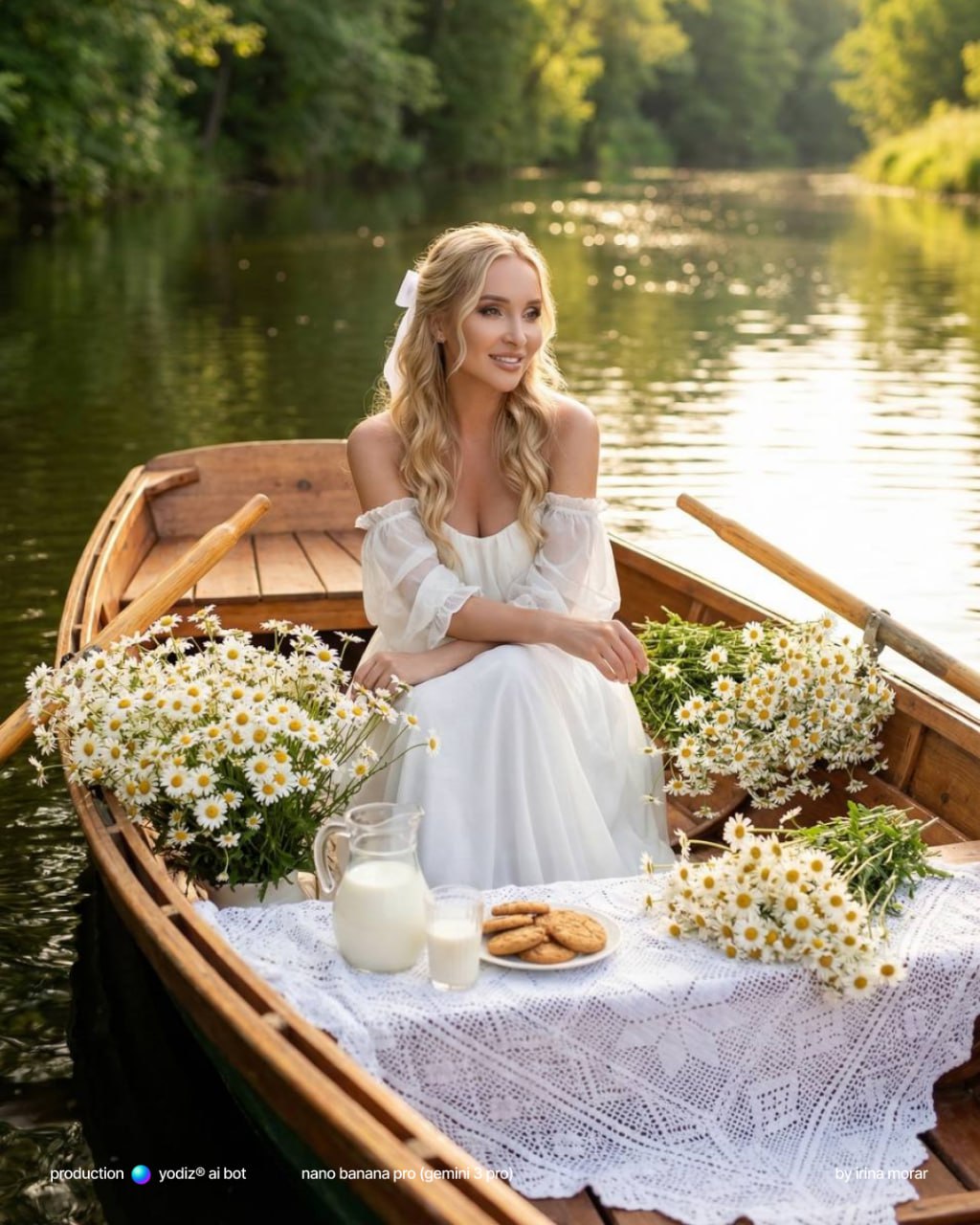 Нейрофотосессия: Девушка в лодке с ромашками